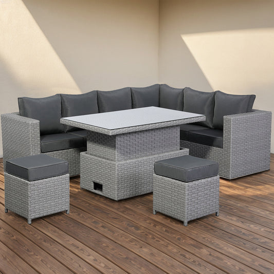 Harlow Range Right Hand Corner Sofa with Rising Table in Large Grey Rattan(CS01)