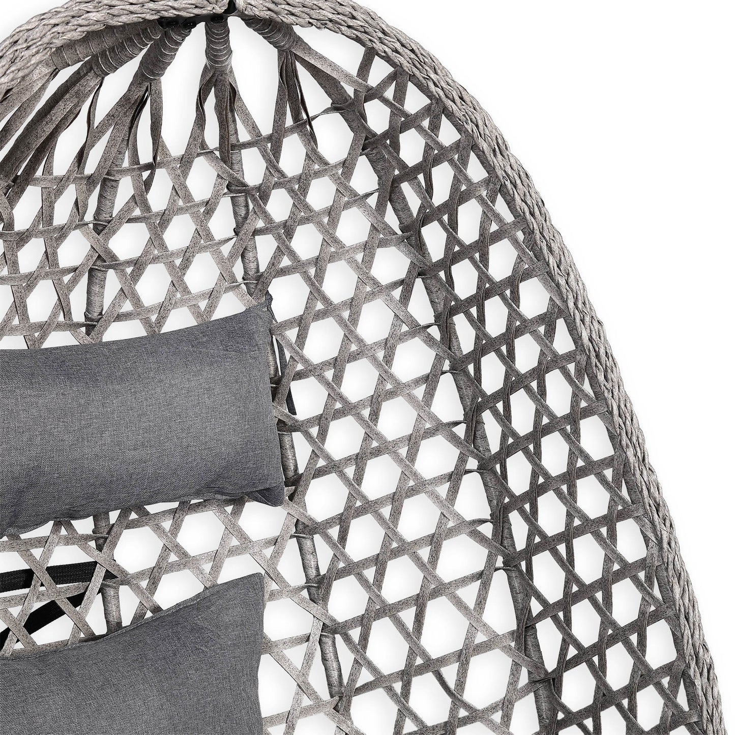 Club Rattan Nest Hanging Egg Swing Chair with Stand, Thick Showerproof Cushions, for Living Room,Balcony or Outdoor, Grey Weave & Black Stand