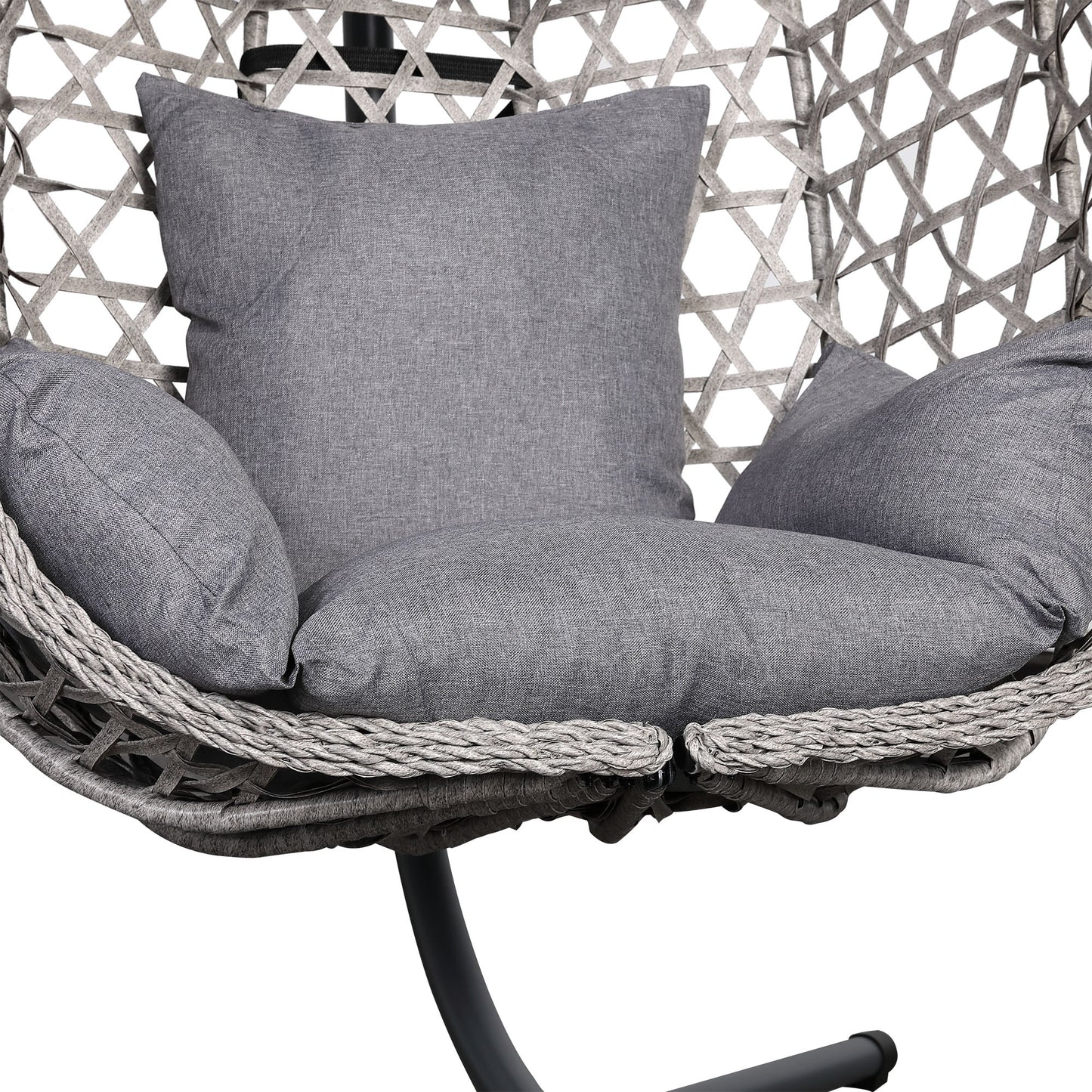 Club Rattan Nest Hanging Egg Swing Chair with Stand, Thick Showerproof Cushions, for Living Room,Balcony or Outdoor, Grey Weave & Black Stand