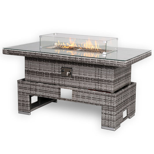 Due in End of September...Harmony Gas Firepit Rising Table with Glass Wind Guard & Lava Rocks, 55,000 BTU