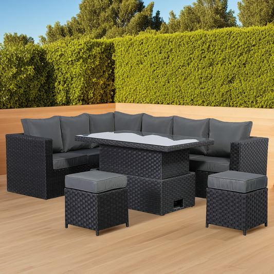 Bath Range Modular Corner Sofa Set with Rising Table in Large Black Rattan Weave (G3M)