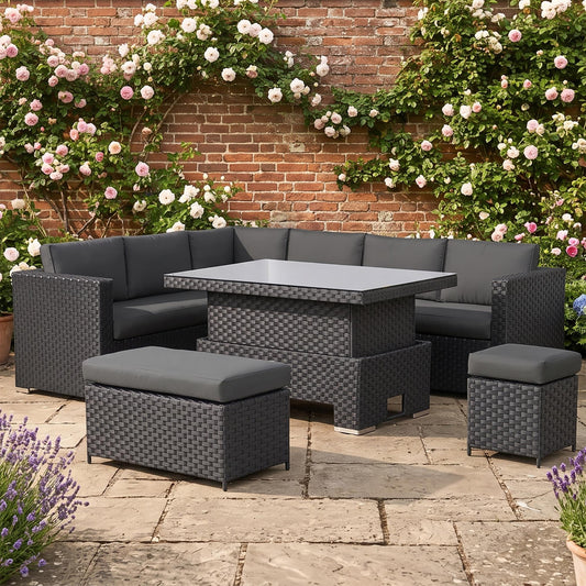 Bath Range Modular Corner Sofa with Rising Table in Large Black Rattan