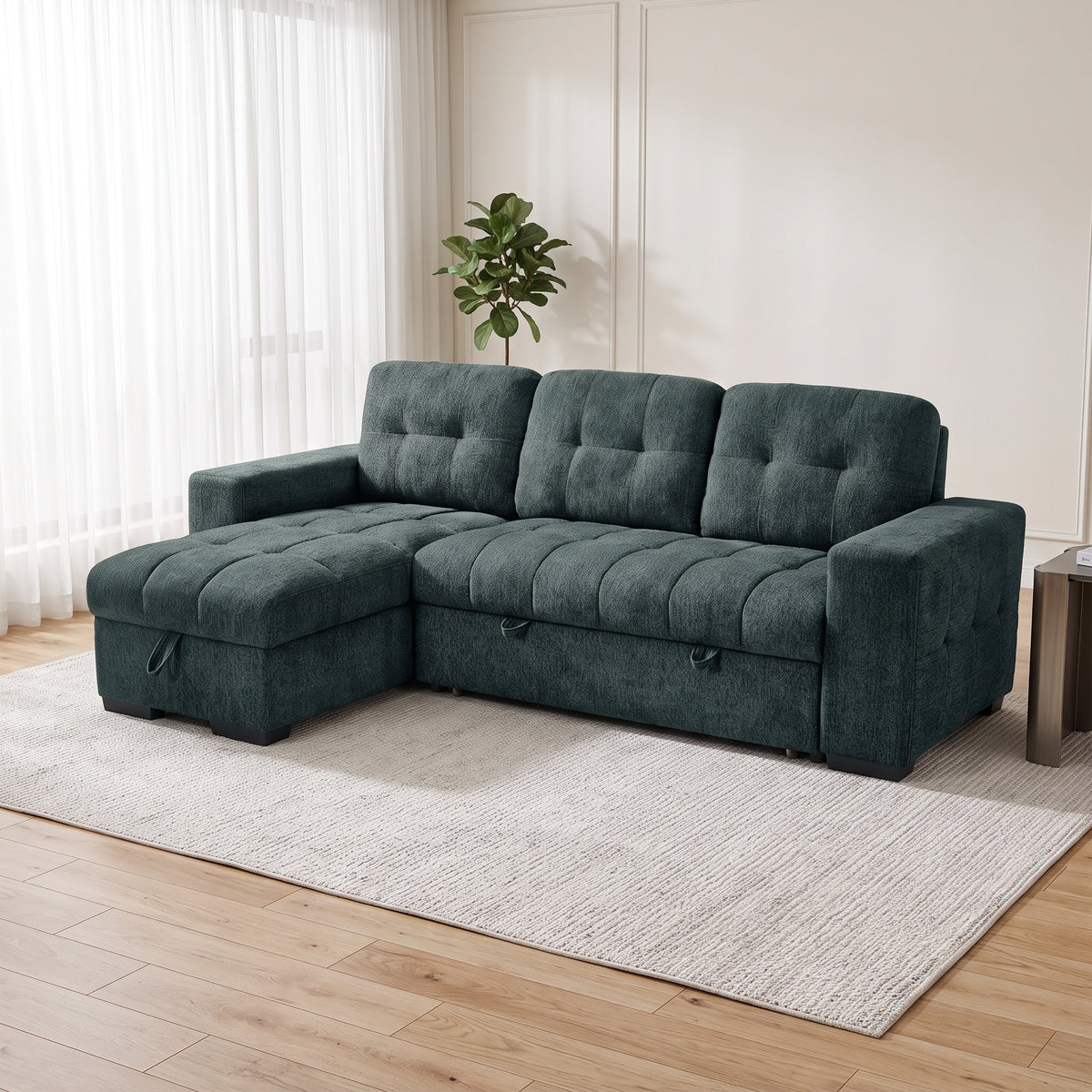 Cove Teal Universal Corner Sofa Bed – 4 Seater Polyester Sofabed