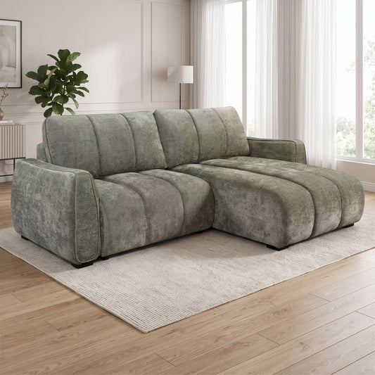 Ridge Green Universal Corner Sofa Bed – Channel Tufted with Pullout Bed & Hidden Storage
