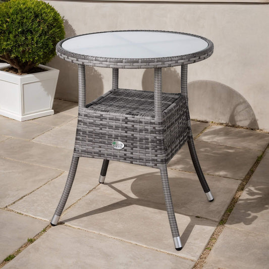 Due in 25/06/25  Palma Range Round Coffee Table | Garden Table With Frosted Safety Glass Plate