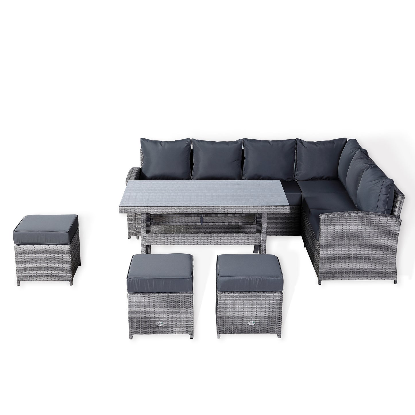 Harmony Range High Back Right Hand Corner Sofa Set with Dining Table in Grey Rattan