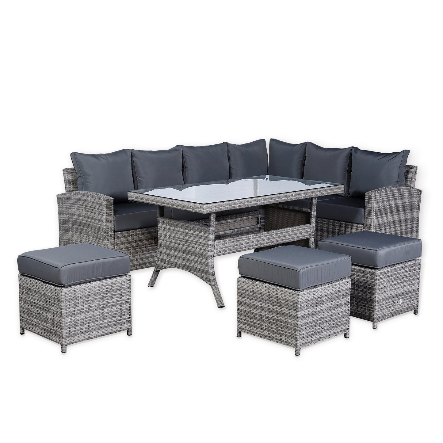 Harmony Range High Back Right Hand Corner Sofa Set with Dining Table in Grey Rattan