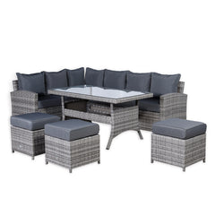 Harmony Range High Back Left Hand Corner Sofa Set with Dinning Table in Grey Rattan(CS14)