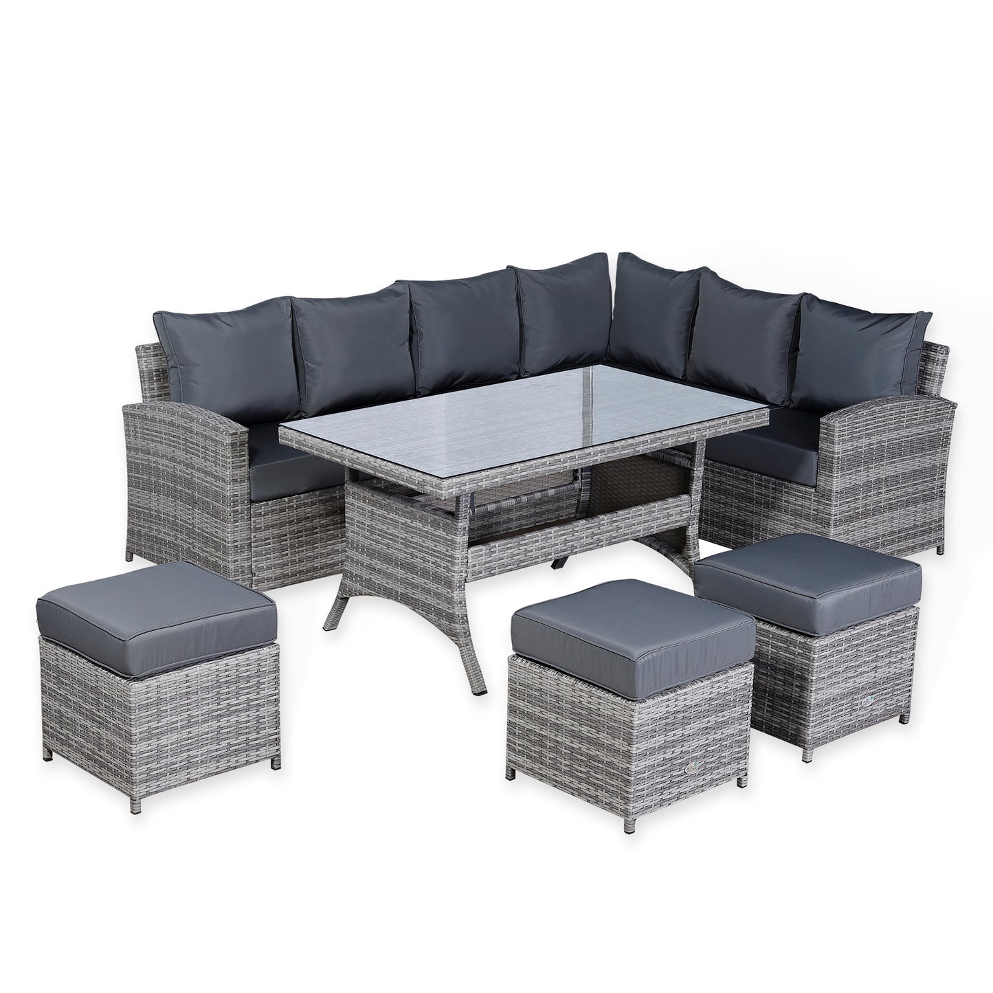 Harmony Range High Back Right Hand Corner Sofa Set with Dining Table in Grey Rattan