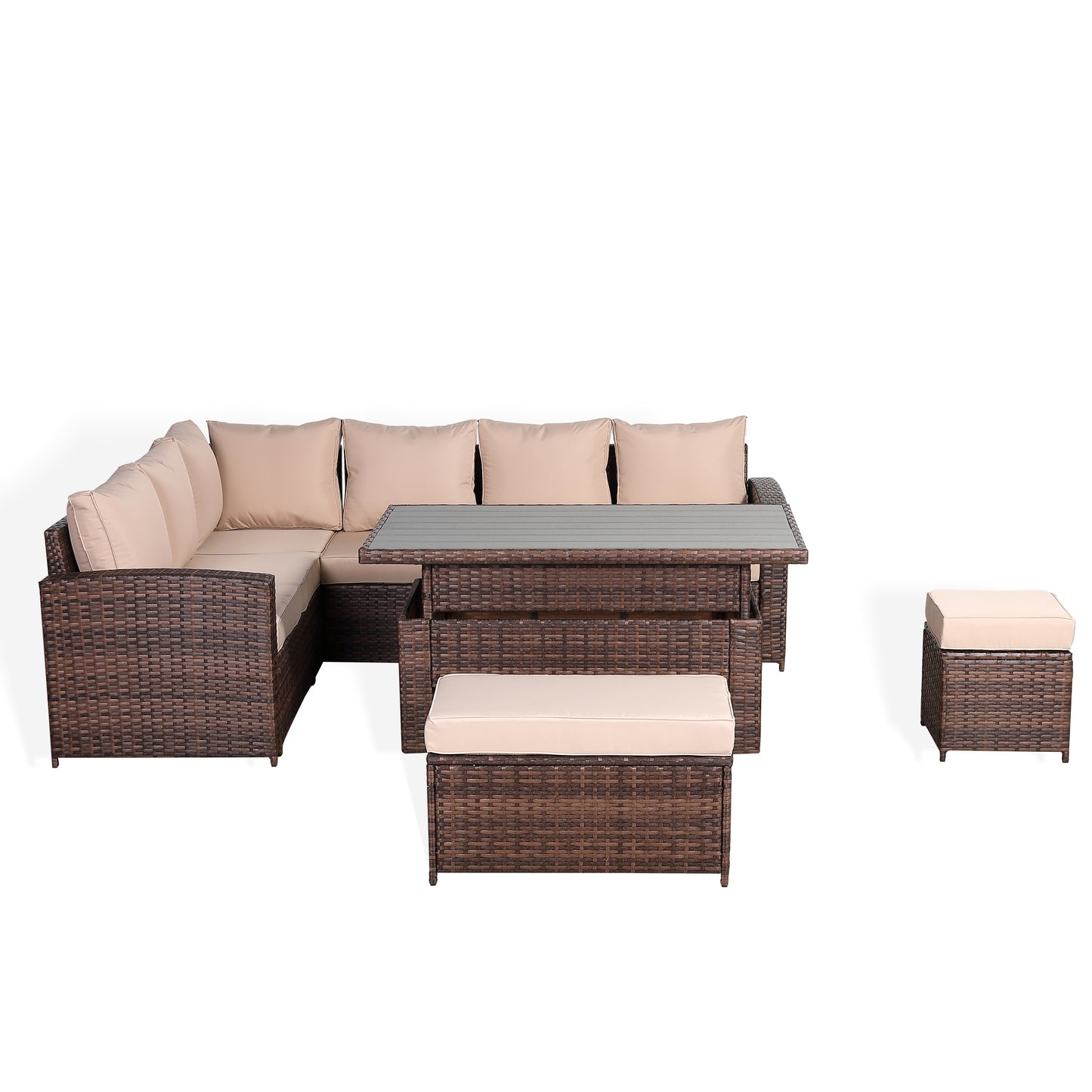 Due in 31/01/25....Venice Left Hand Corner Sofa with Rising Table in Brown Rattan