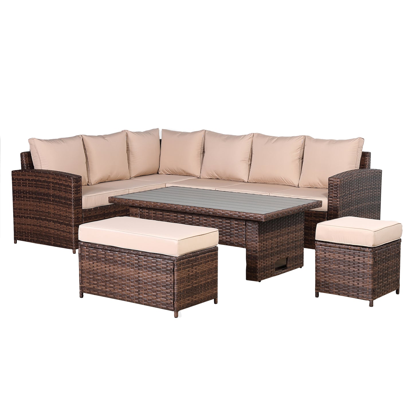 Due in 31/01/25....Venice Left Hand Corner Sofa with Rising Table in Brown Rattan