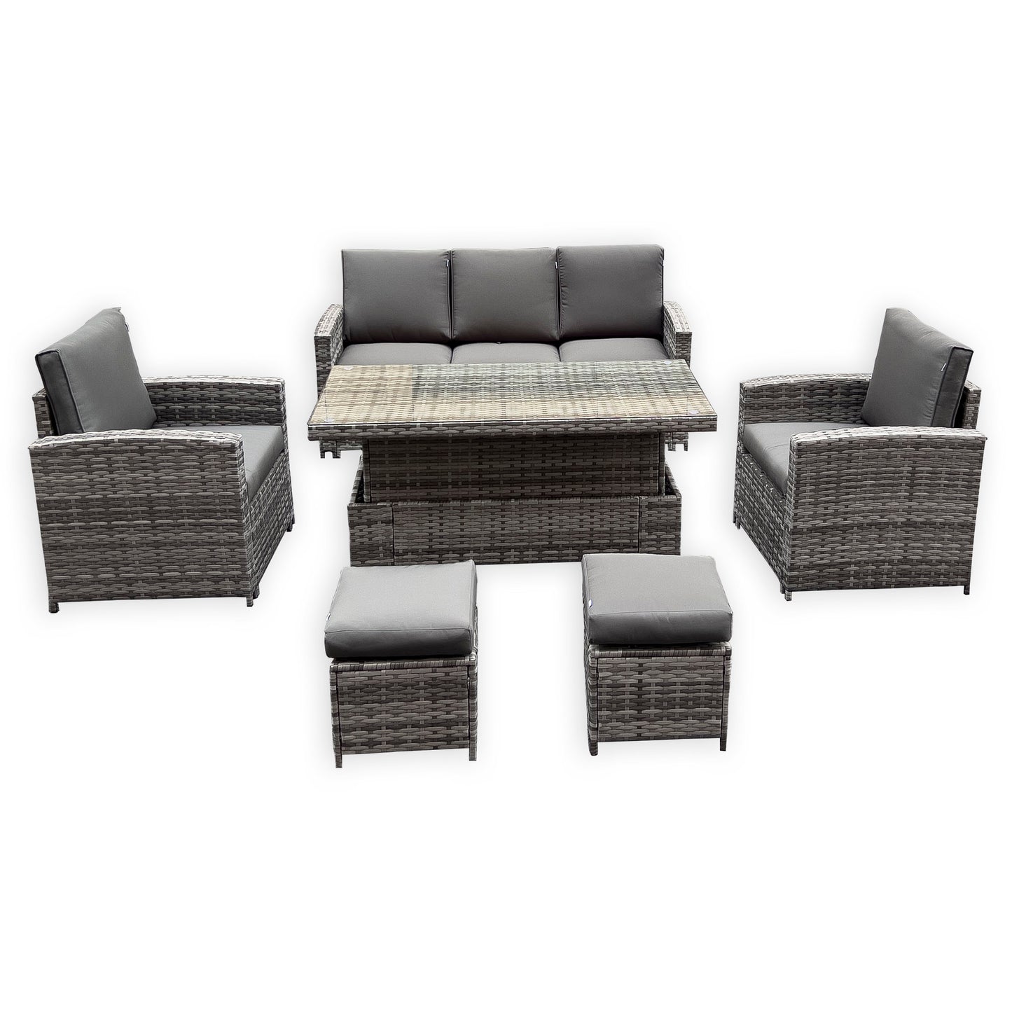 Henley Range High Back Large Dining Sofa Set in Grey Weave with Rising Table