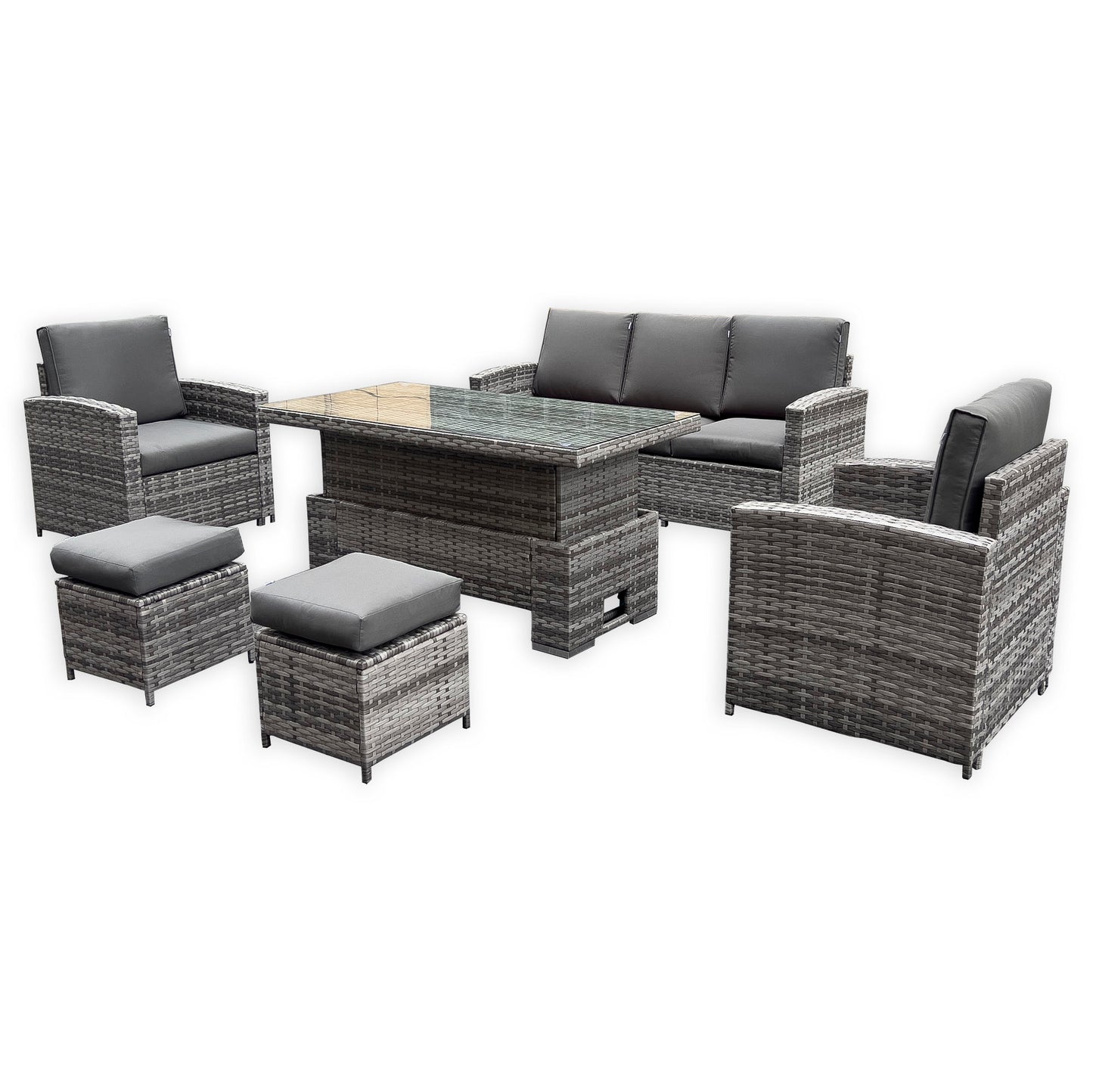 Henley Range High Back Large Dining Sofa Set in Grey Weave with Rising Table