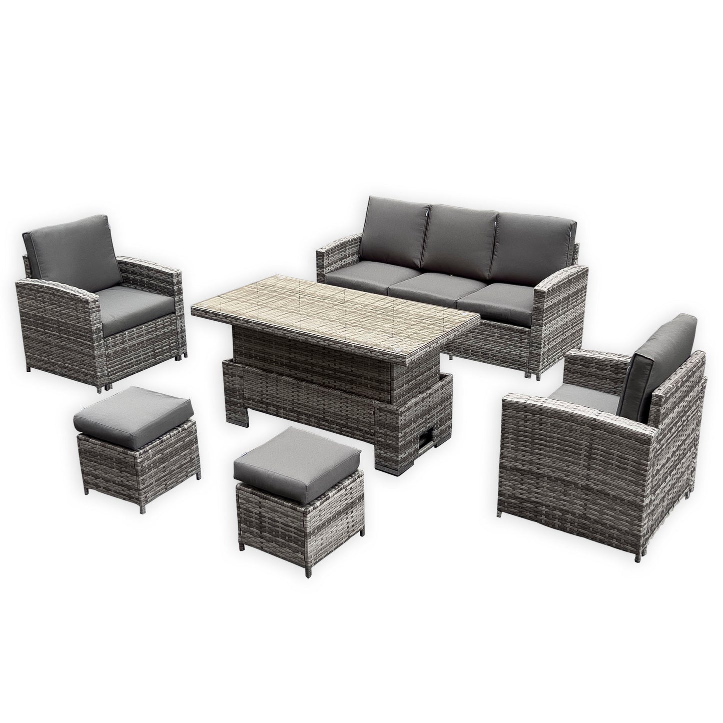 Henley Range High Back Large Dining Sofa Set in Grey Weave with Rising Table