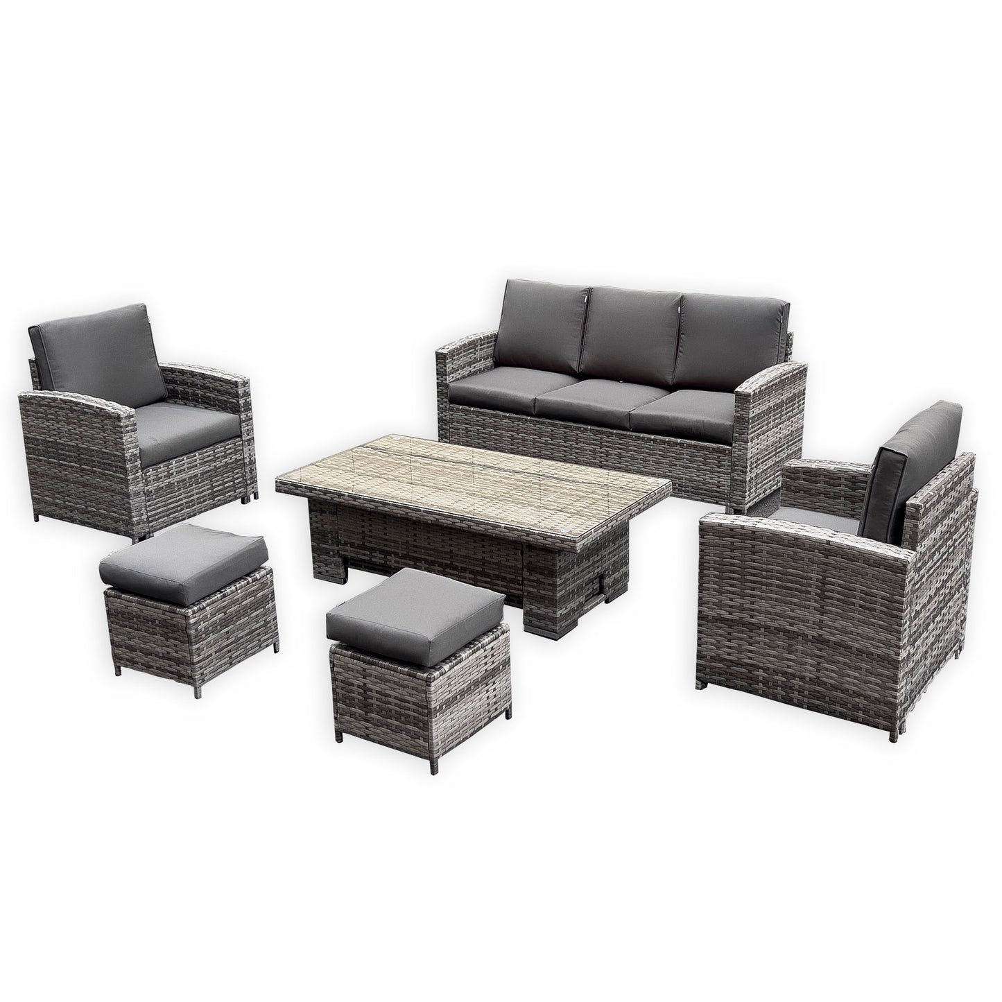 Henley Range High Back Large Dining Sofa Set in Grey Weave with Rising Table