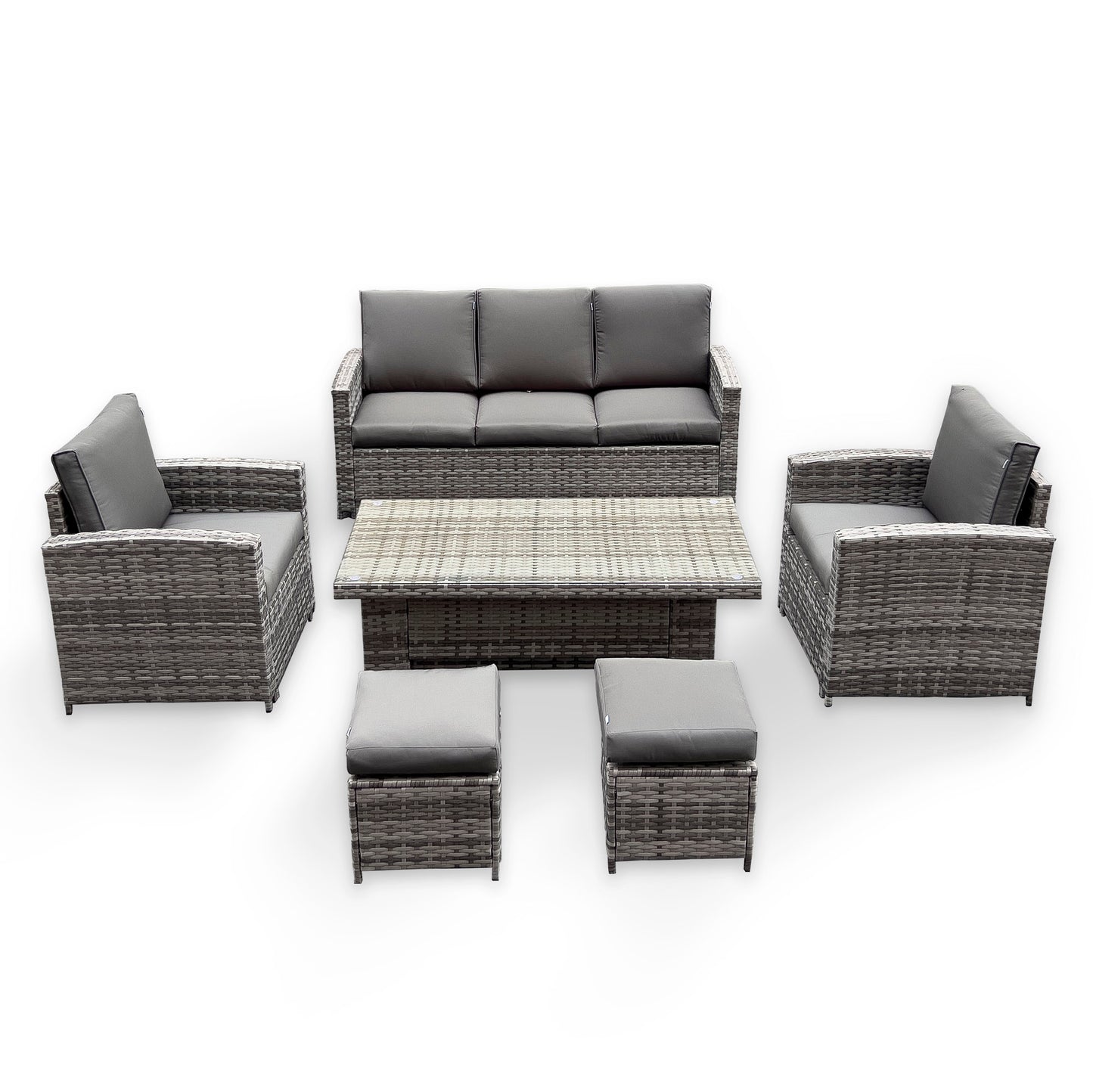 Henley Range High Back Large Dining Sofa Set in Grey Weave with Rising Table