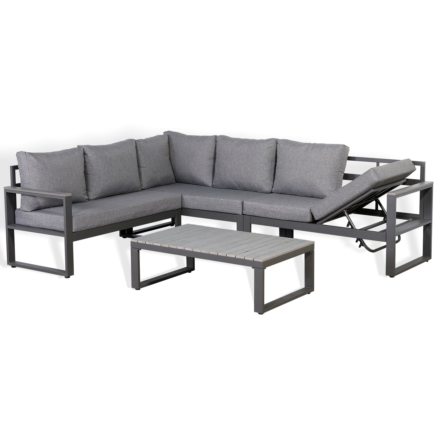 CK-02 Dune Range LHF Corner Set Charcoal Aluminium Frame With Grey Cushions