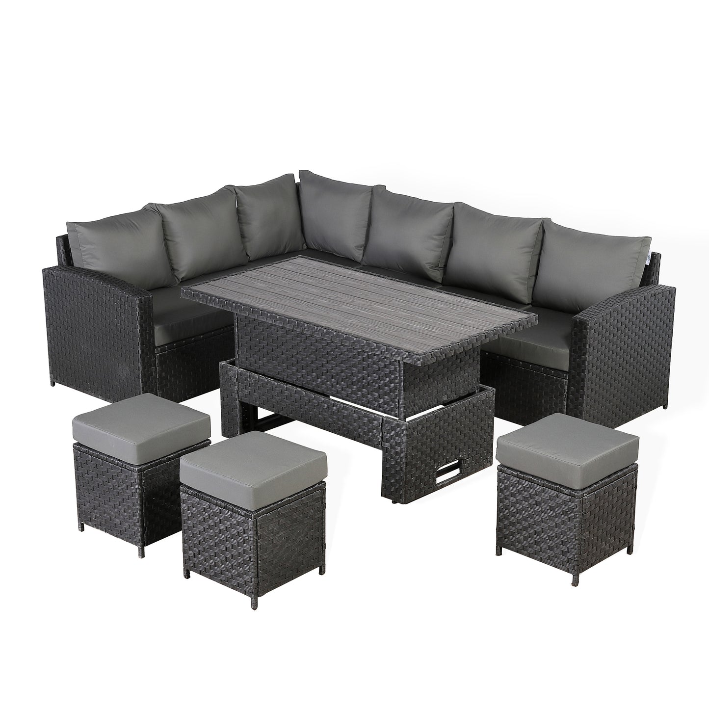 Primo Range High Back LHF Dining Corner Sofa Set in Black Weave with Rising Table