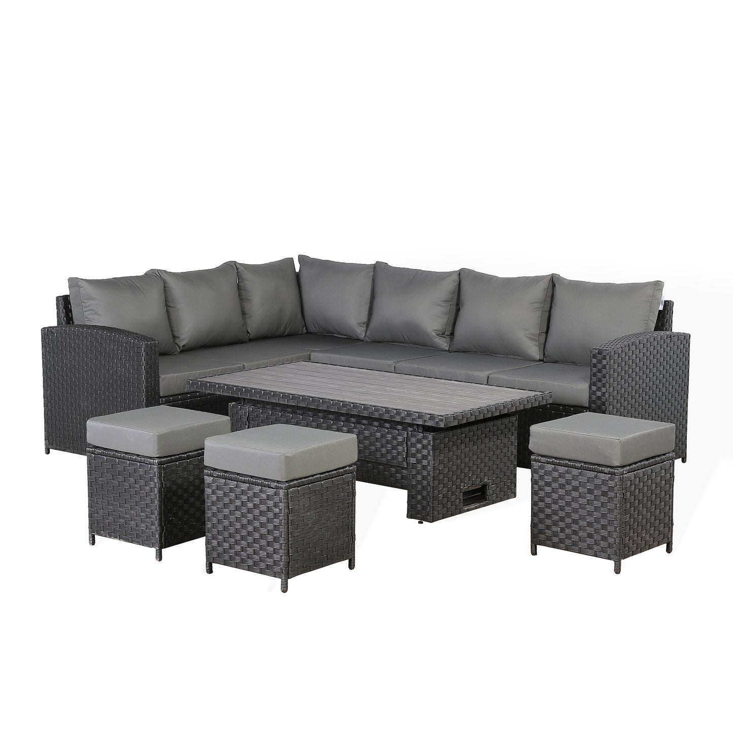 Primo Range High Back LHF Dining Corner Sofa Set in Black Weave with Rising Table