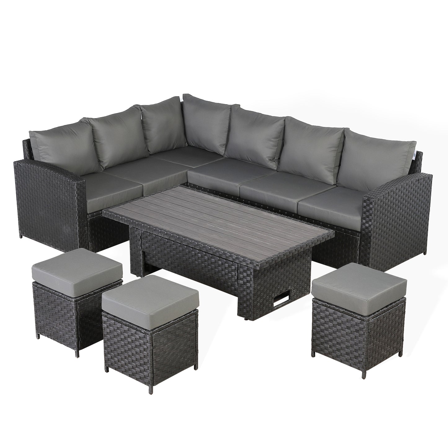 Primo Range High Back LHF Dining Corner Sofa Set in Black Weave with Rising Table
