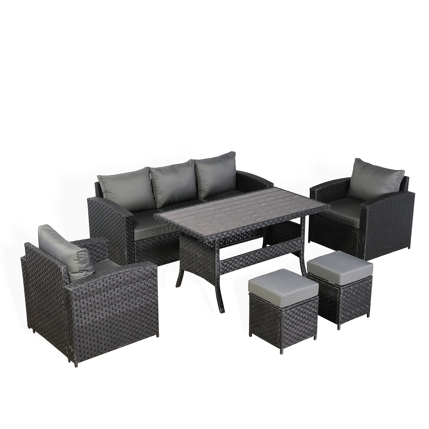 Primo Range High Back Dining Sofa Set in Black Weave with Dining Table