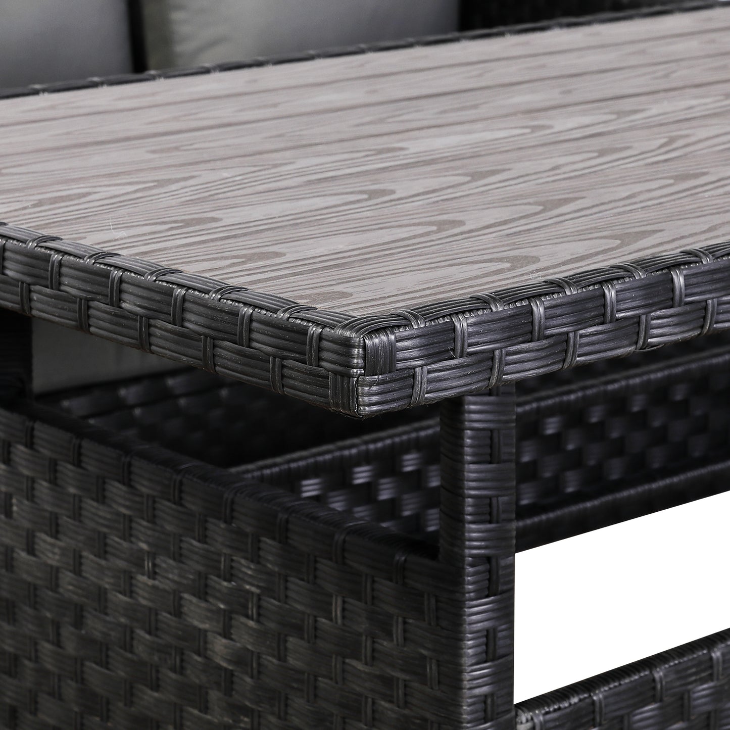 Primo Range High Back LHF Dining Corner Sofa Set in Black Weave with Rising Table