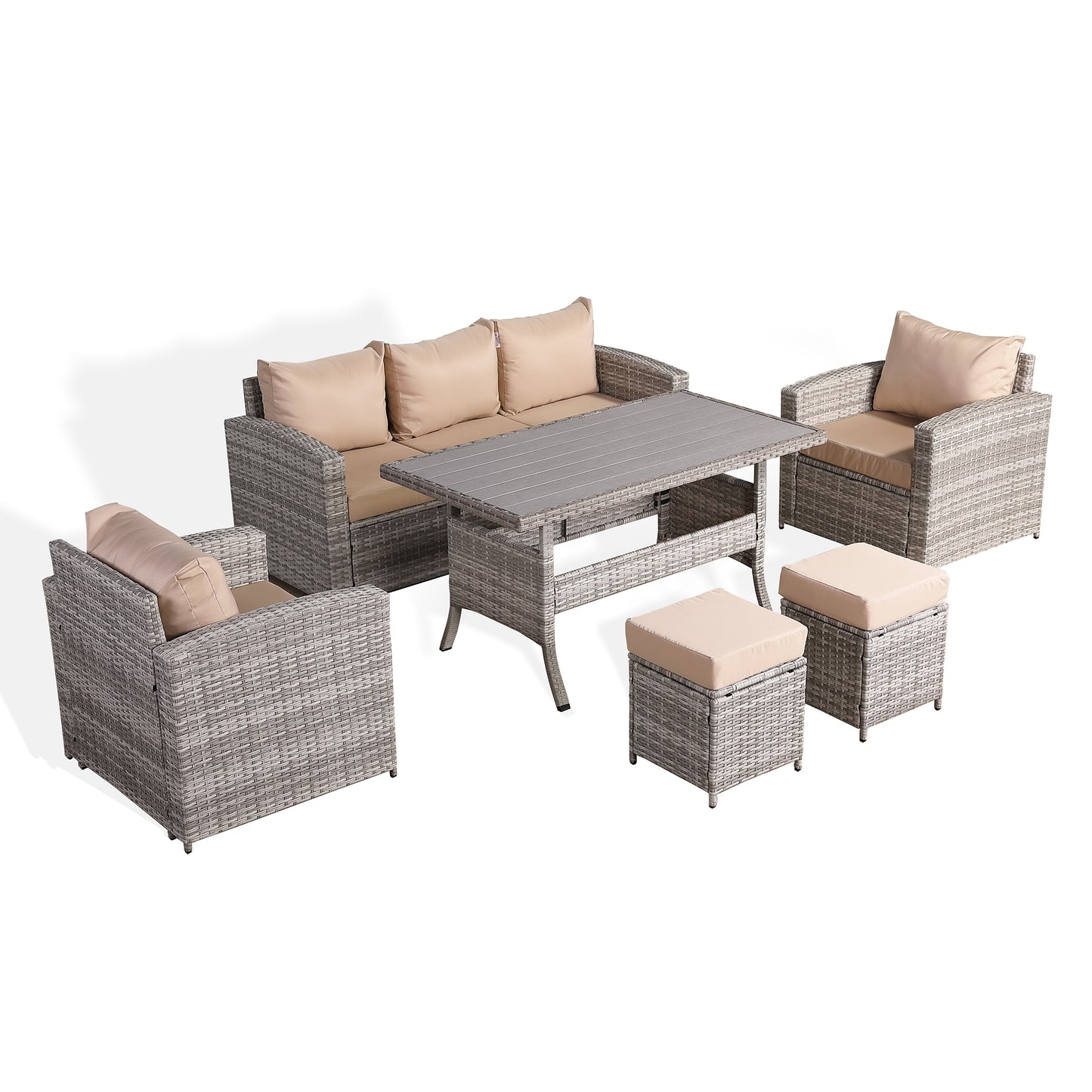 Ashley Range High Back Dining Sofa Set in Light Grey Weave with Dining Table