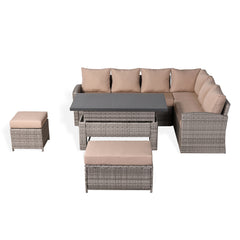 Ashley Range Right Hand Corner Sofa Set with Rising Table in Light Grey Rattan (CS10)