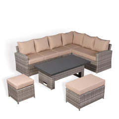 Ashley Range Right Hand Corner Sofa Set with Rising Table in Light Grey Rattan (CS10)