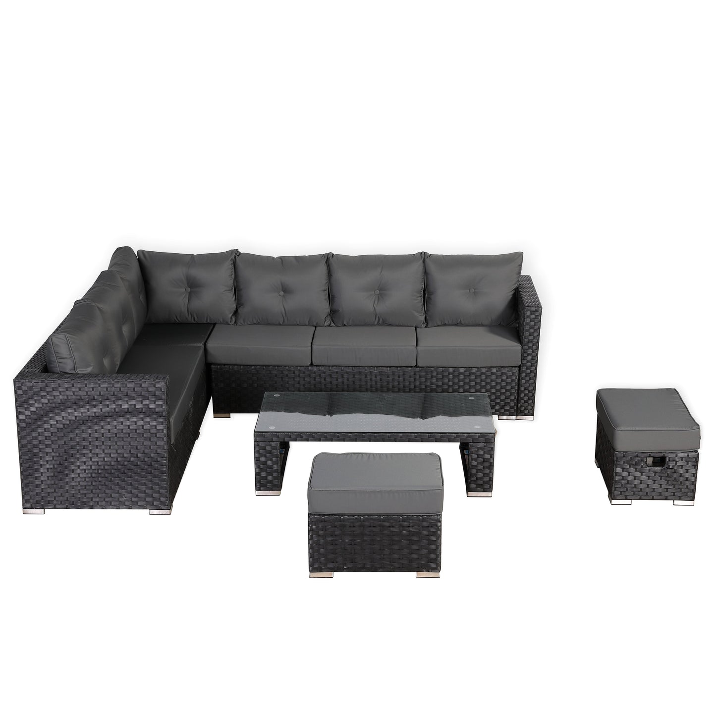 Bath Range Modular Corner Sofa with Coffee Table and 2 Footstools in Black Weave