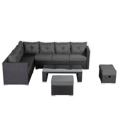 Newick Modular Corner Sofa with Coffee Table and 2 Footstools in Black Weave(CS06)