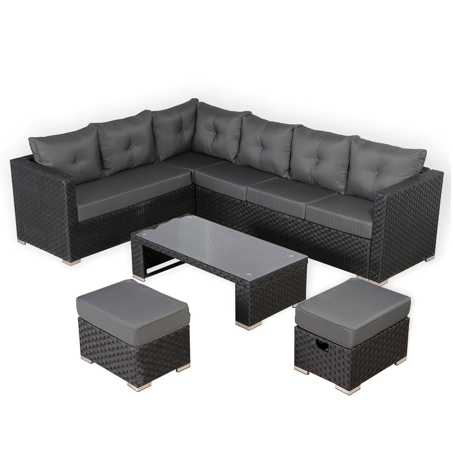 Bath Range Modular Corner Sofa with Coffee Table and 2 Footstools in Black Weave