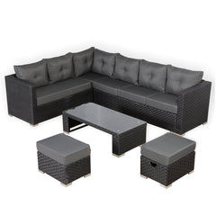 Newick Modular Corner Sofa with Coffee Table and 2 Footstools in Black Weave(CS06)