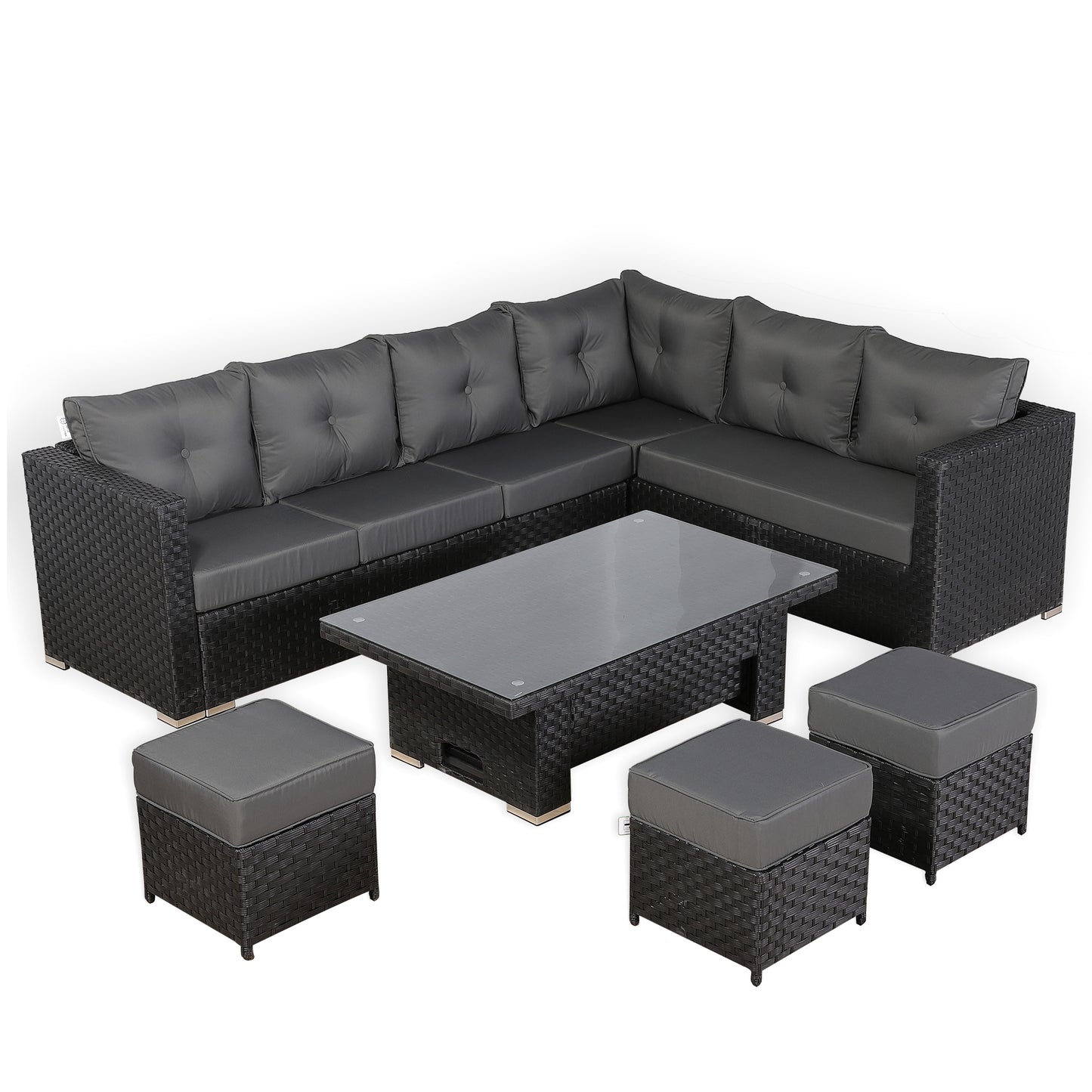 Newick Modular Corner Sofa with Rising Table and 3 Footstools in Black Weave(CS07)