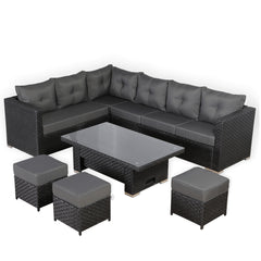 Newick Modular Corner Sofa with Rising Table and 3 Footstools in Black Weave(CS07)