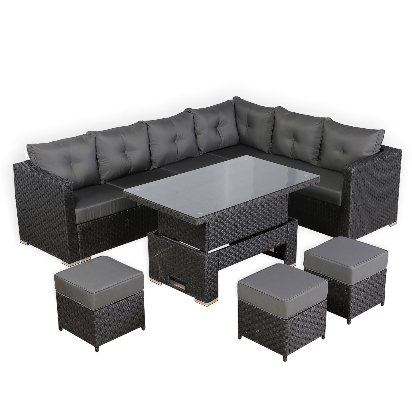 Newick Modular Corner Sofa with Rising Table and 3 Footstools in Black Weave(CS07)