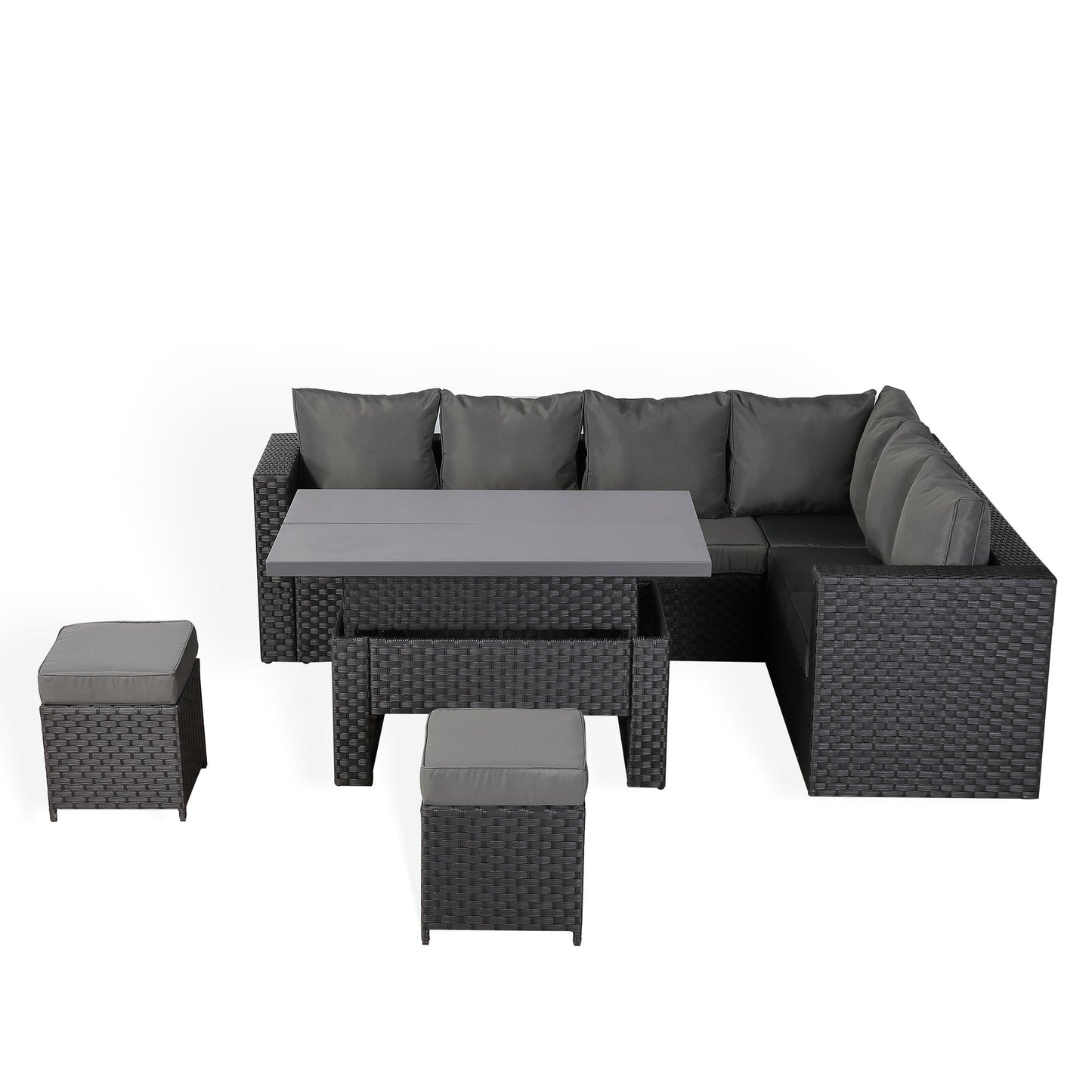 Bath Range Modular Corner Sofa with Rising Table in Large Black Rattan