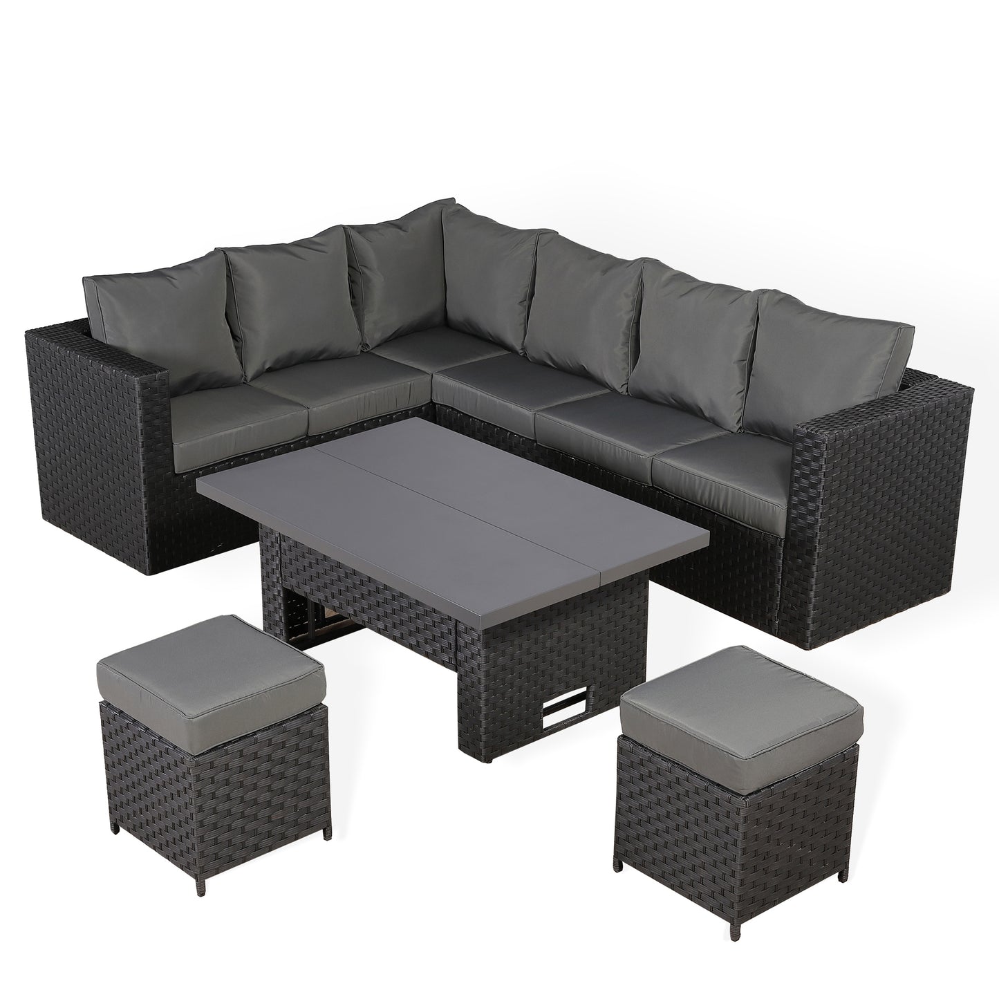 Bath Range Modular Corner Sofa with Rising Table in Large Black Rattan