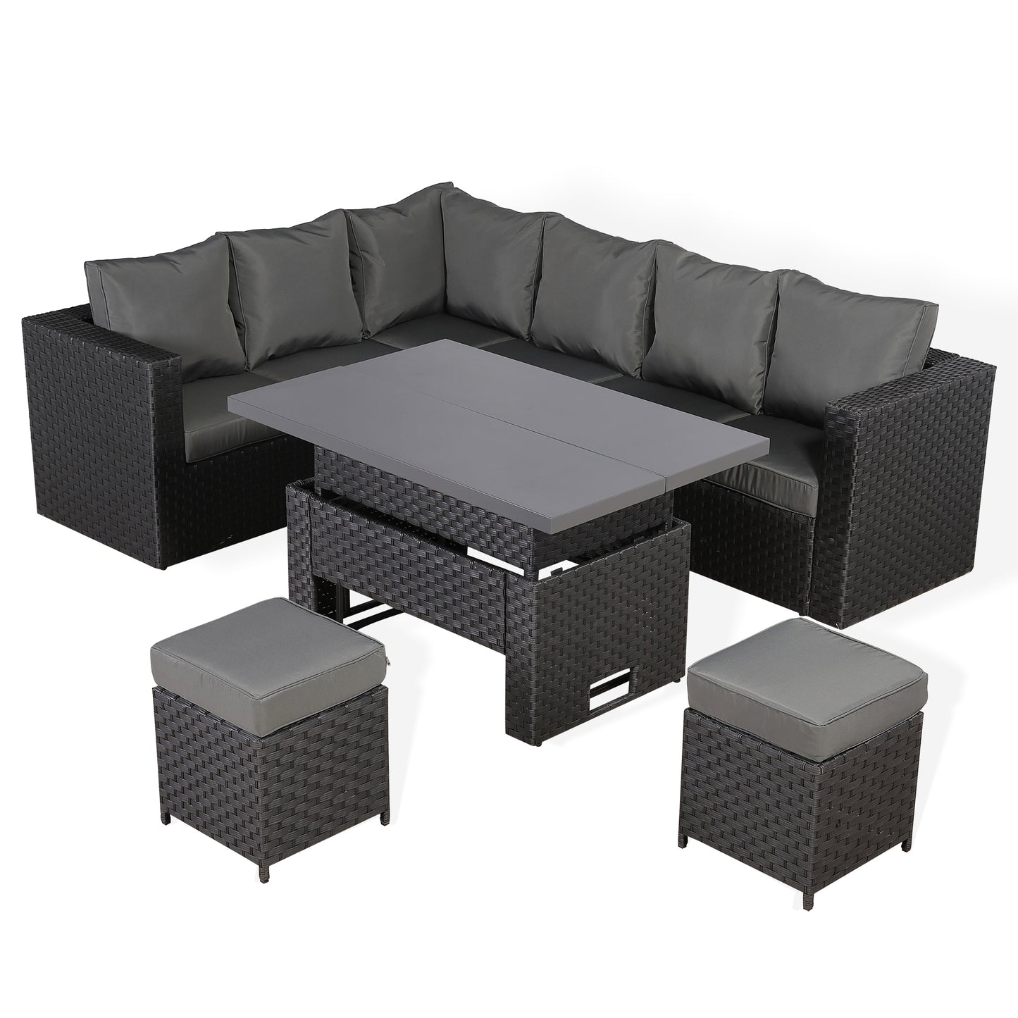 Bath Range Modular Corner Sofa with Rising Table in Large Black Rattan