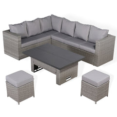 Harlow Range Modular Large Corner Sofa with Rising Table in Large Grey Rattan (CS06)