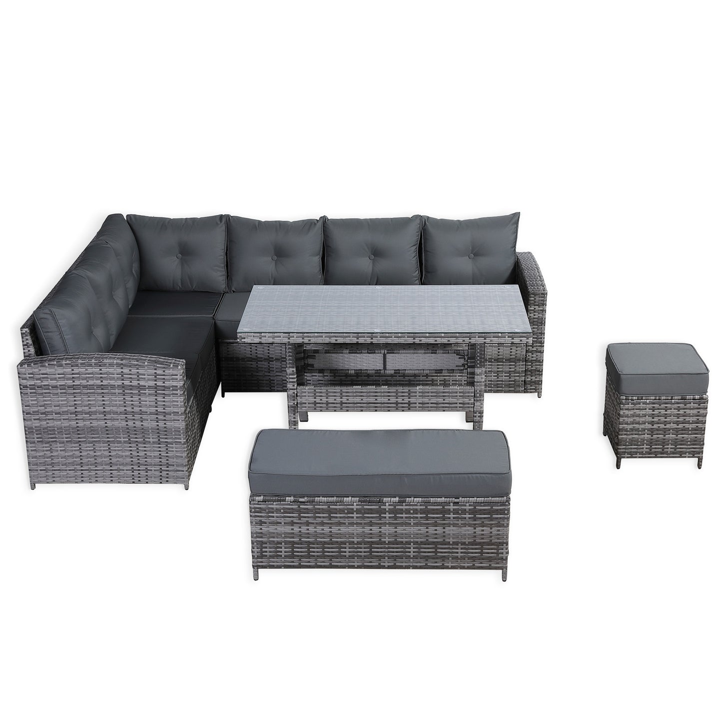 Henley Lhf Corner Sofa Set with Dining Table in Grey Rattan