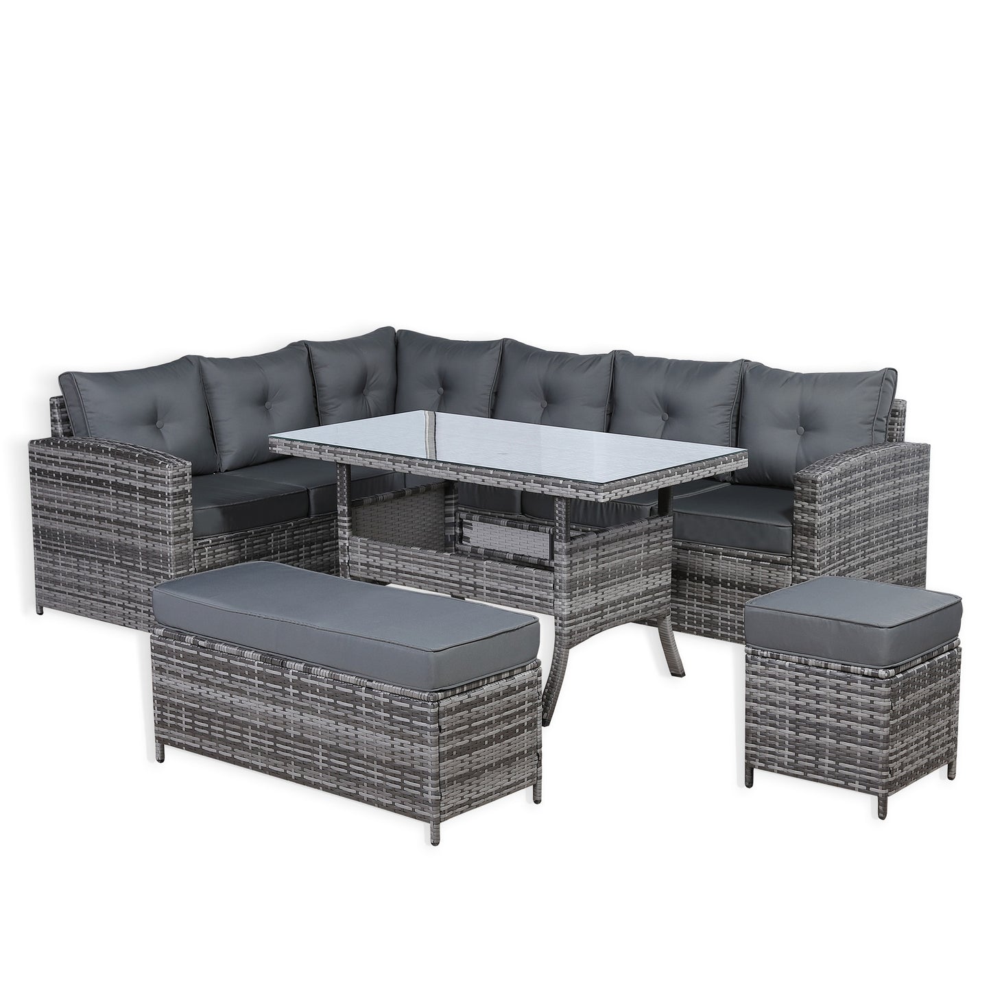 Henley Lhf Corner Sofa Set with Dining Table in Grey Rattan