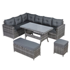 Henley Lhf Corner Sofa Set with Dining Table in Grey Rattan