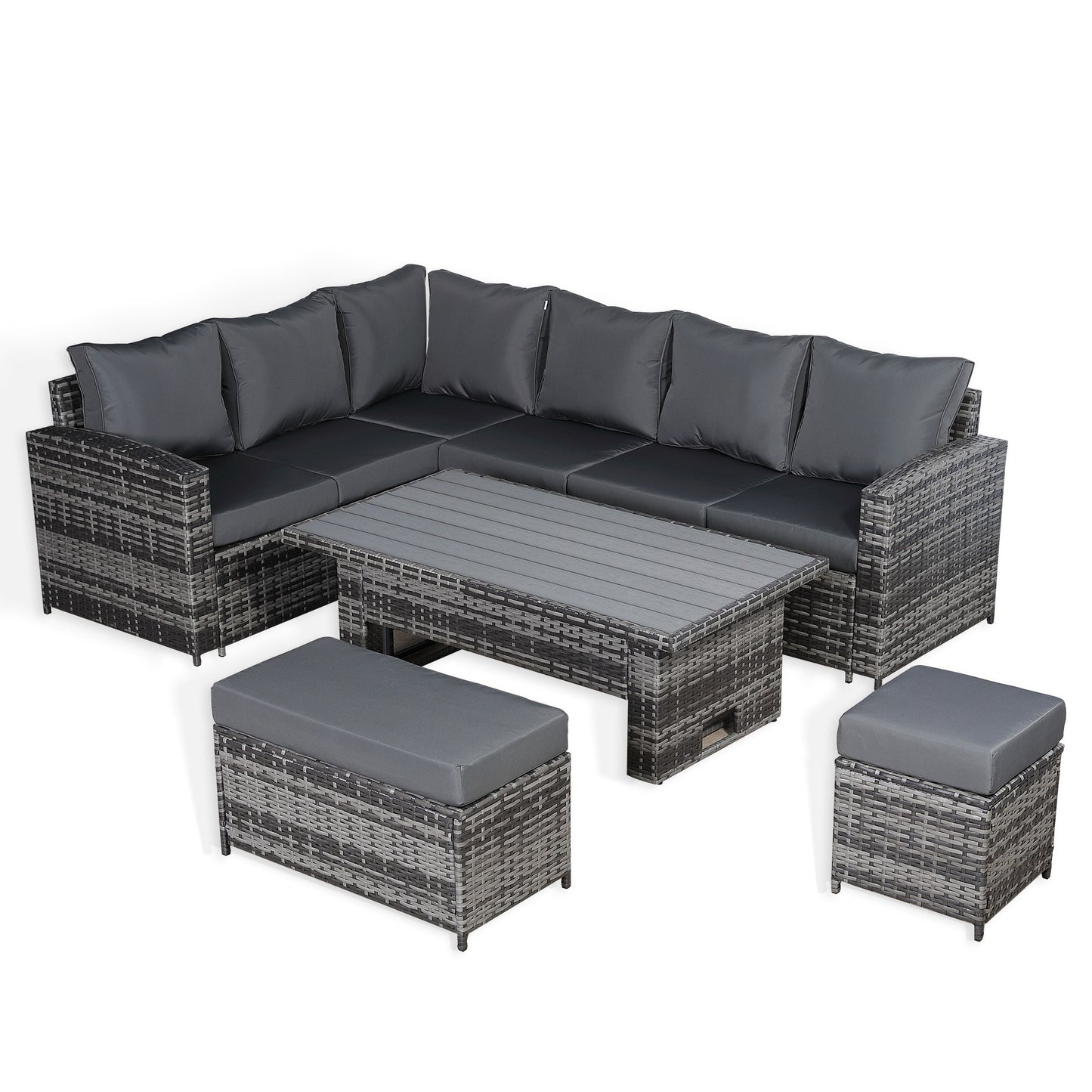 Henley Range High Back LHF Dining Corner Sofa Set in Grey Weave with Rising Table