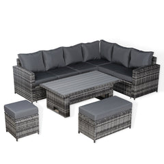 Henley Range High Back RHF Dining Corner Sofa Set in Grey Weave with Rising Table (k7)