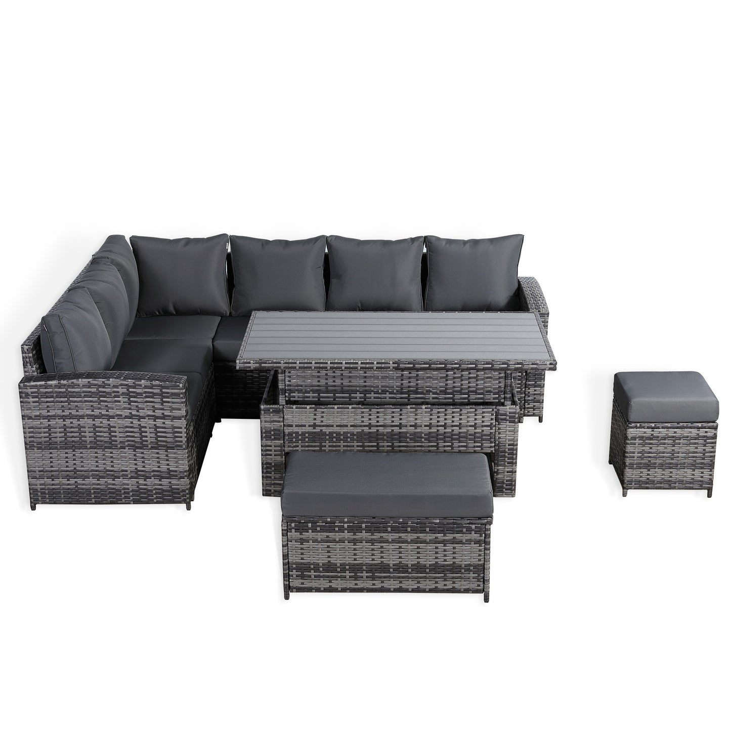 Henley Range High Back LHF Dining Corner Sofa Set in Grey Weave with Rising Table