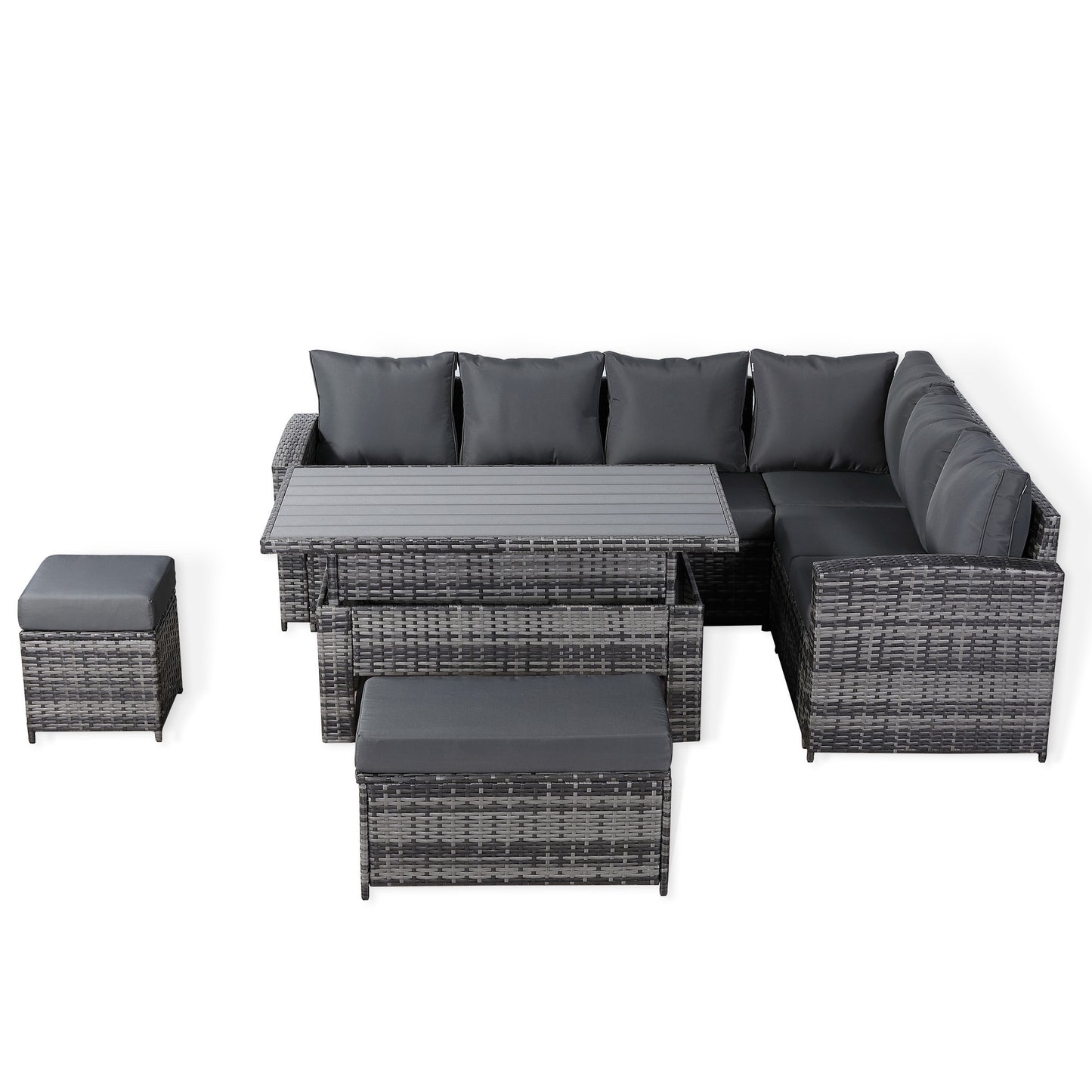 Henley Range High Back RHF Dining Corner Sofa Set in Grey Weave with Rising Table