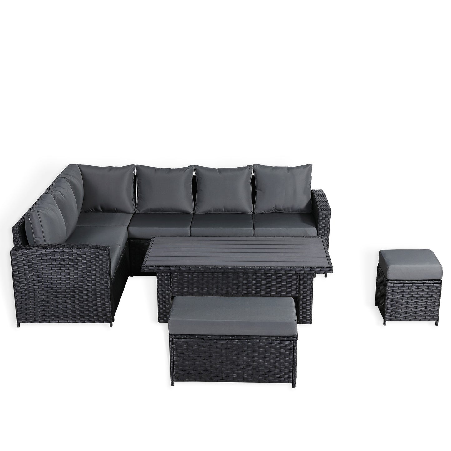 Primo Range High Back LHF Dining Corner Sofa Set in Black Weave with Rising Table (H4)