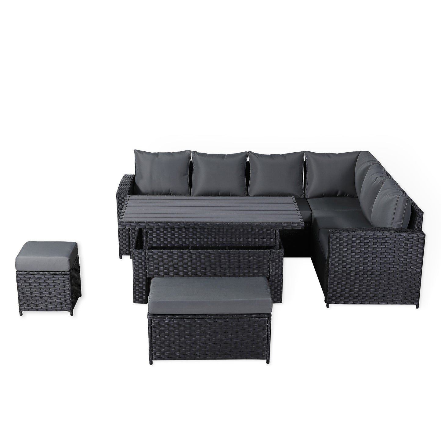 Primo Range High Back RHF Dining Corner Sofa Set in Black Weave with Rising Table (H7)