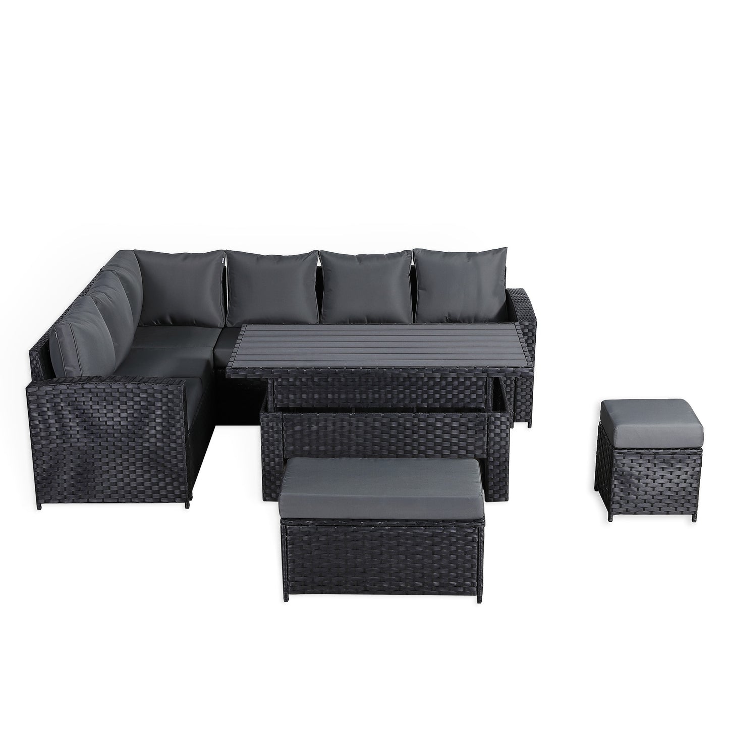 Primo Range High Back LHF Dining Corner Sofa Set in Black Weave with Rising Table (H4)